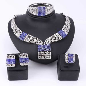 African Beads Jewelry Set Dubai Crystal Women Wedding Party Necklace Bangle Earring Ring Fine Jewelry Sets H1022