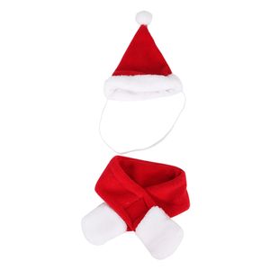 Cute Merry Christmas Dog Apparel Small Plush Santa Hat Scarf Clothes Xmas Decoration Puppy Kitten Cat Cap Happy New Year Gift Pet Supplies Accessories HY0111