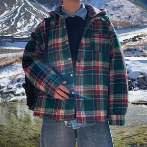 Parka impermeabili da uomo invernali in calde giacche da neve Moda scozzese Corto misto lana Cappotti casual ispessiti con cappuccio M-XL 210524