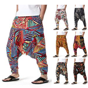 2021 Novos Homens / Algodão das Mulheres Harem Yoga Solta Calças Suspender Calças Streetwear X0723