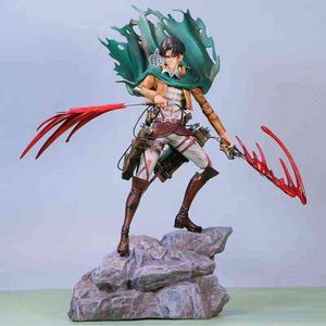 35cm animeattack på Titan Figur Shingeki Nej Kyojin Levi Ackerman PVC Action Figur Toy GK Game Staty Collection Model Doll AA220311