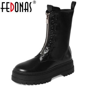 Zipper Genuine Couro Sapatos Mulher Redonda Toe Pedaços Pequenos Ankle Botas para Meninas Escritório Senhora Trabalhando Motocicleta 210528