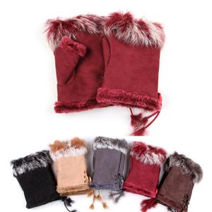 Damskie Faux Rabbit Fur Rękawiczki Dziewczyna Winter Fingerless Hand Rękawice Rękawice Półnak Palce Rękawiczki Christmas Party Prezent