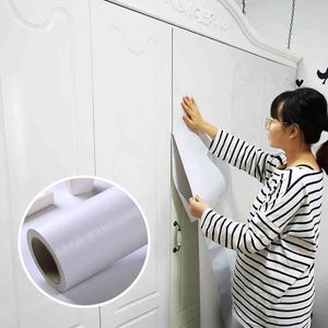 Wokhome Self-adhesive PVC Wallpaper White Wall Papers Waterproof Furniture Renovation Wood Grain Stickers