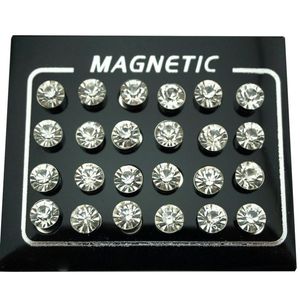 Stud REGELIN 12 Paia/lotto 4/5/6/7mm Rotondo di Cristallo Del Rhinestone Magnete Orecchino Puck Donne Mens Magnetico falso Spina di Orecchio Gioielli