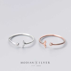 Róża Złoty Kolor Morski Życie Bezpłatny Rozmiar Pierścionek Dla Kobiet Błyszczący Cyrkon Cute Mermaid Ogon Srebrny 925 Fine Jewelry 210707