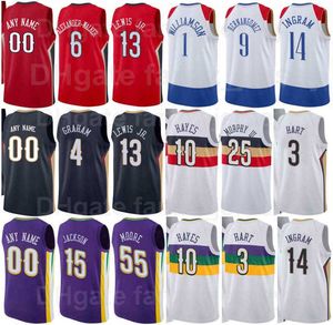 スクリーンプリントバスケットボールのTrey Murphy Jersey 25 Garrett Temple 41 Larry Nance Jr. 22 Tony Snell 21 Jaxson Hayes 10 Kira Lewis Jr。 13 Willy Hernangomez 9男性女性の子供たち