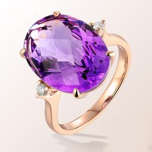 Cluster Rings 18K Rose Gold Amethyst Ring Diamant för Kvinnor Zircon Sterling Silver Färg Smycken Fine Gemstone Blue Crystal Finger