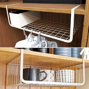 Under Shelf Storage Kitchen Organizer Mesh Basket Punch-free Closet Holders Rack Home Decor 211102