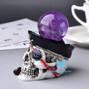 Vintage Crystal Ball Stand Room Decor Pirate Skull Resin Sphere Base