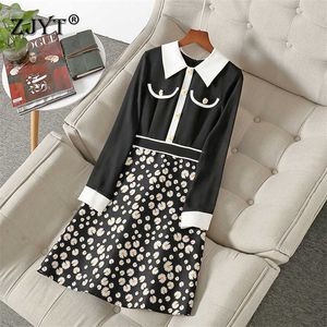 Europa moda mulher roupas roupas camisetas manga longa floral impresso phonework vestido de primavera escritório senhora robe 210601
