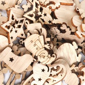 Party Decoration 50pcs Merry Christmas Santa Claus Wood Carving Ornaments Happy Year Carve Pendant Multiple Styles DIY Crafts