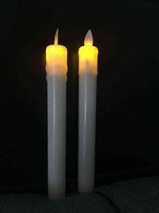 10pcs Swinging Dipped Wax Moving Wick Dancing Flame Led Taper stick candle lamp Home Wedding Xmas Bar party Church Decor 21CM