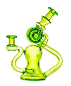 Wholesale oil burner bowl for sale - Group buy Vintage inch Green double uptake recycler Glass BONG Hookah Smoking Pipes Oil Burner with bowl or Banger can put customer LOGO