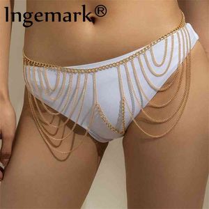 Mode trendig sexig botten metall cirkel länk kropps midja kedja multilayer punk bikini klänning tillbehör charm kvinnor smycken