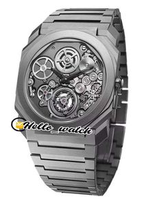 デザイナー腕時計Octo Finissimo 102937スケルトングレーダイヤル自動メンズウォッチチタンスチールブレスレットスポーツHWBV割引