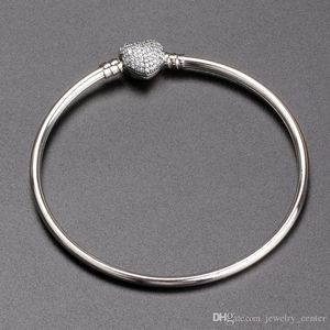 Braccialetto in argento sterling 925 dal design classico per donna Cuore d'amore CZ pavé per bracciale Pandora Bracciale Confezione regalo originale