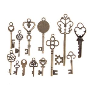 Charms 13 st Vintage Mixed Keys Pendant Antik Brons Key Fit Armband Halsband DIY Metall Smycken Göra grossist