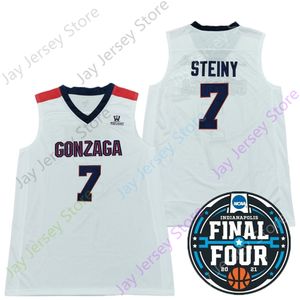 2021 Final Four NCAA Gonzaga Bulldogs Jerseys 7 Steiny Basketball Jersey College 화이트 사이즈 청소년 성인 모두 스티치