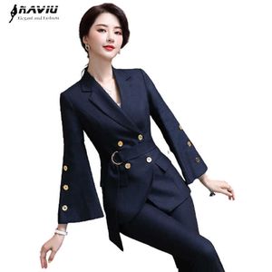 Professional Women Pants Suits Autumn Temperament Business Formal Long Sleeve Blazer Sets Office Ladies Work Wear 210604