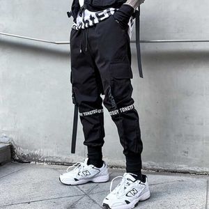 2021 Spring Hip Hop Joggers Men Black Harem Pants Multi-Pocket Ribbons Man Sweatpants Streetwear Casual Mens Pants X0723