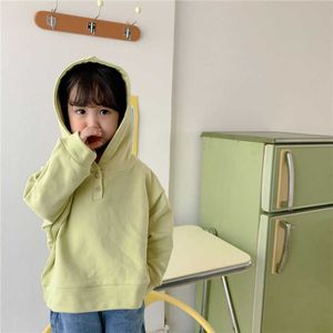 Spring Solid Color Casual Hooded Sweatshirts Kids Boys Girls Bomull Långärmad Hoodies Kläder 210615