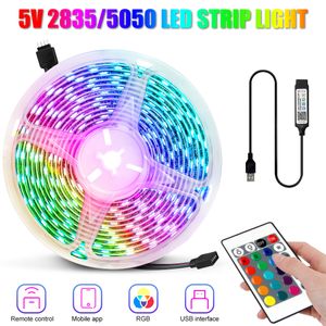 5m LED Strip Işık USB Bluetooth RGB 5050 2835 5V Esnek Lamba Bant Şeridi TV Masaüstü Ekran Arka Işığı Diyot Gece Işığı