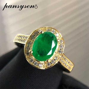 Pansysen Luksusowy 925 Sterling Silver 8x6mm Oval Emerald Gemstone Pierścienie Dla Kobiet Wedding Cocktail Party Fine Jewelry Ring Gifts 211217