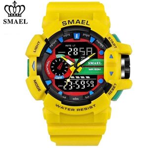 Smael Men Sports Watch Militär Klockor LED Quartz Dual Display Vattentät Utomhus Sport Mäns Armbandsur Relogio Masculino 210329