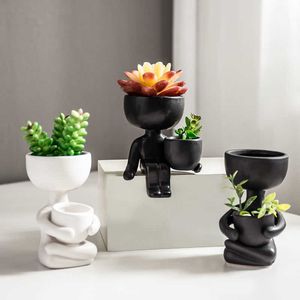 Ceramic Vase Nordic Home Decoration Sculpture Room Decoration Statue Modern Art Figure Flower Pot Succulents Container Crafts 210623