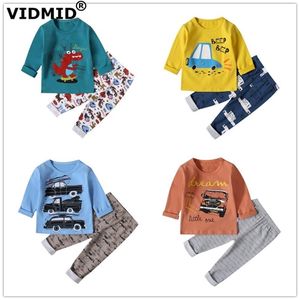 Bebek Erkek Pijama Giyim Setleri Uzun Kollu T-Shirt + Pantolon Çocuk Erkek Pamuk Çocuk Dinozor Iç Çamaşırı Seti 4049 210622