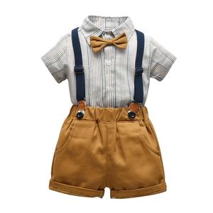 Clothing Sets Baby Boy Set Infant Gentleman First Birthday Short Sleeve Shirt + Suspender Shorts Outfits Born Clothes 2PCS