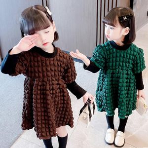 Girl s Dresses Kids Years Fashion Knee length Plaid Casual A line Dress For Little Girls Korean Children Child Brown Green Clothes