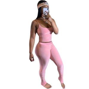 Tuta da donna Sportwear Summer Two Piece Set Crop Top e pantaloni Leggings impilati Set da jogging Femme 2 pezzi Completi da donna Y0702