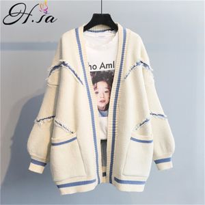 H.SA Spring Cardigan Women Open Stitch Loose Sweater Jumpers Letters Oversized Sueter Mujer Yellow Cardigans manteau femme 210417