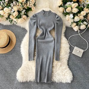 Bodycon Dress Women Solid Stickad Sexig Höst Vinter Mini Klänningar Koreansk Stil Stretch Långärmad Vestidos 17920 210415