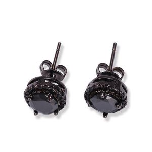 Mens Hip Hop Stud Earrings Jewelry Fashion Black Silver Simulated Diamond Round Earring For Men