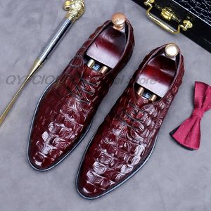 Lüks Erkek Oxford Elbise Ayakkabı Hakiki Deri Sivri Burun Erkek Timsah Ayakkabı Lace Up Siyah Bordo Resmi Düğün Suit Ayakkabı