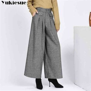 winter warm wool women's pants female high waist pleated wide leg s for women trousers woman Plus size 4xl 210915