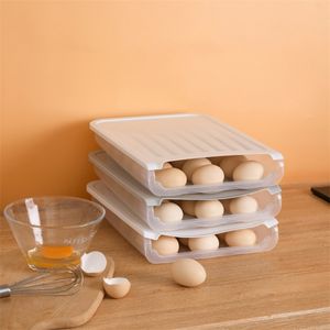 キッチン用品18グリッド透明卵トレイ冷蔵庫収納ボックス自動圧延プラスチックフード容器210423