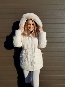Cotton Padded Fur Parka New Big Fur Collar Down Winter Jacket Women Thick Warm Parkas Female Outerwear