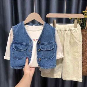 Bebek Yelek İlkbahar Sonbahar Moda Yabancı Stil Giyim Çocuk Bebek \ Est Kızın Denim Yelek Çocuğun Ceket P803 210622