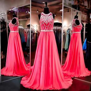 Party Dresses Luxury Long Evening Plus Size Coral Crystal Women Ladies Sexy Prom Formal Gowns