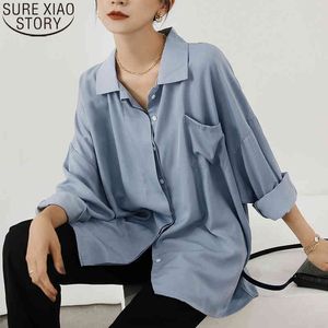 Vår och höst Solid Loose Hong Kong Style Office Lady Vintage Kvinnor All-Match Shirt Enkel Blus 11341 210417
