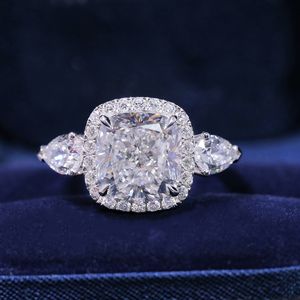 Poduszka Cut Lab Moissanite Pierścień Obiec 925 Srebrny zaręczyny Pierścienie weselne dla kobiet biżuteria palec ślubnych