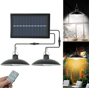 Solar Pendant Lamp Indoor Outdoor waterproof Remote garden lights Single Double head led light for camping home Patio Chandelier