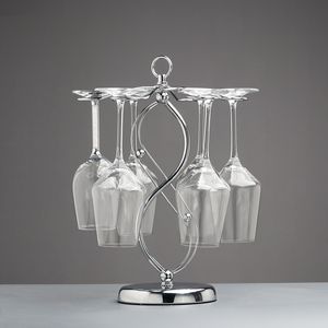 6 krokar silver metall röd vinglas kopp rack hållare stativ, upp och ner smidesjärn stemware lufttorkningssystem träd display