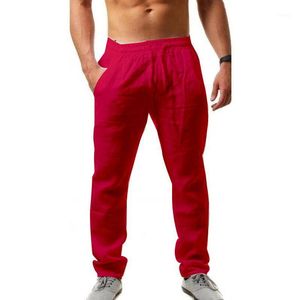 Men's Pants 2021 Cotton Linen Male Summer Breathable Solid Color Trousers Fitness Streetwear M-3XL