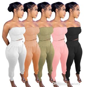 Women Two Pieces Pants Set Solid Color Craft Bra Tops And Long Pants Casual One Shoulder Suit Sexy Fashion Sports Leggings Tracksuits