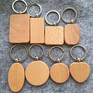 KImter Diy Blank Wooden Keychain Rektangel Square Round Hjärtformade Ovala Nyckelringar Trä Key Chain Ring Business Gift Gratis DHL D274LR F